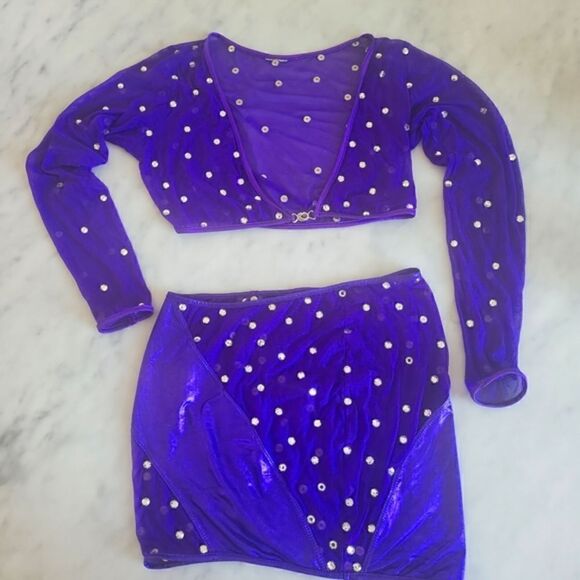 Crop top with matching skirt with rhinestones size S - Picture 5 of 7